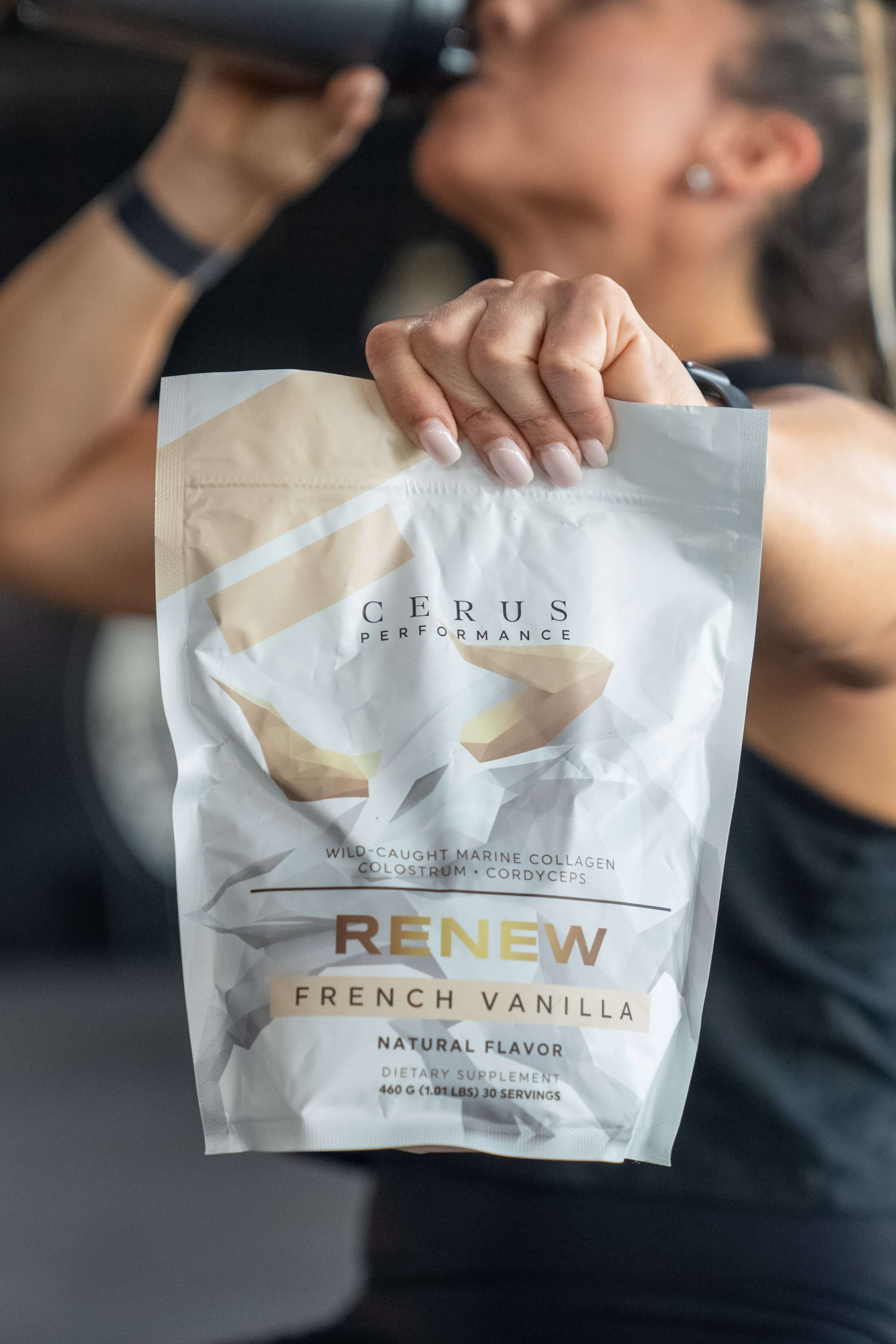 athlete holding a bag of Renew